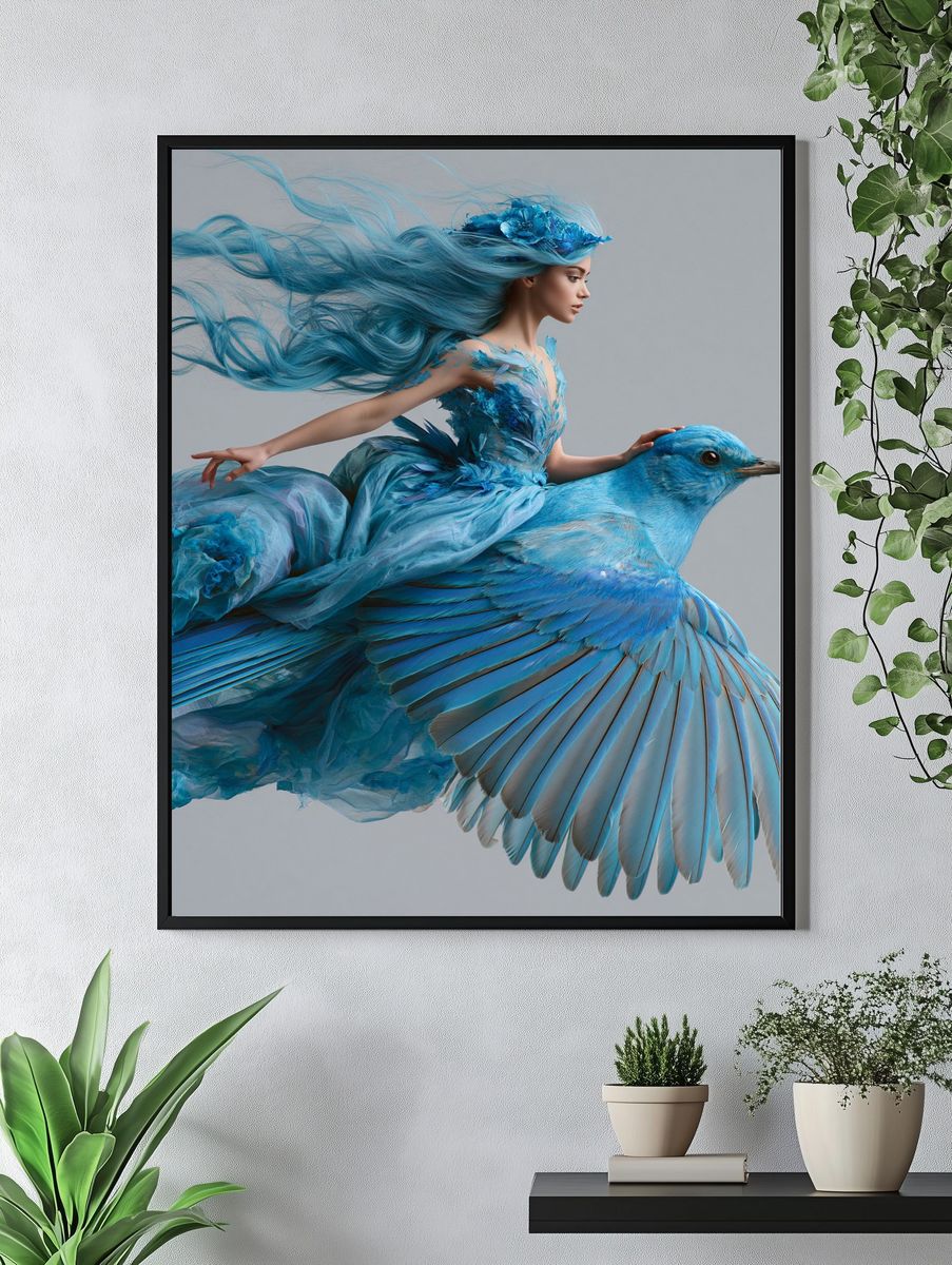 Blue Bird Rider Illustration Poster. — room view 4