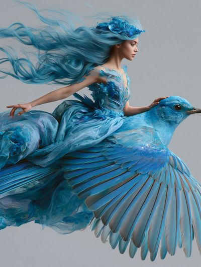 Blue Bird Rider Illustration Poster.