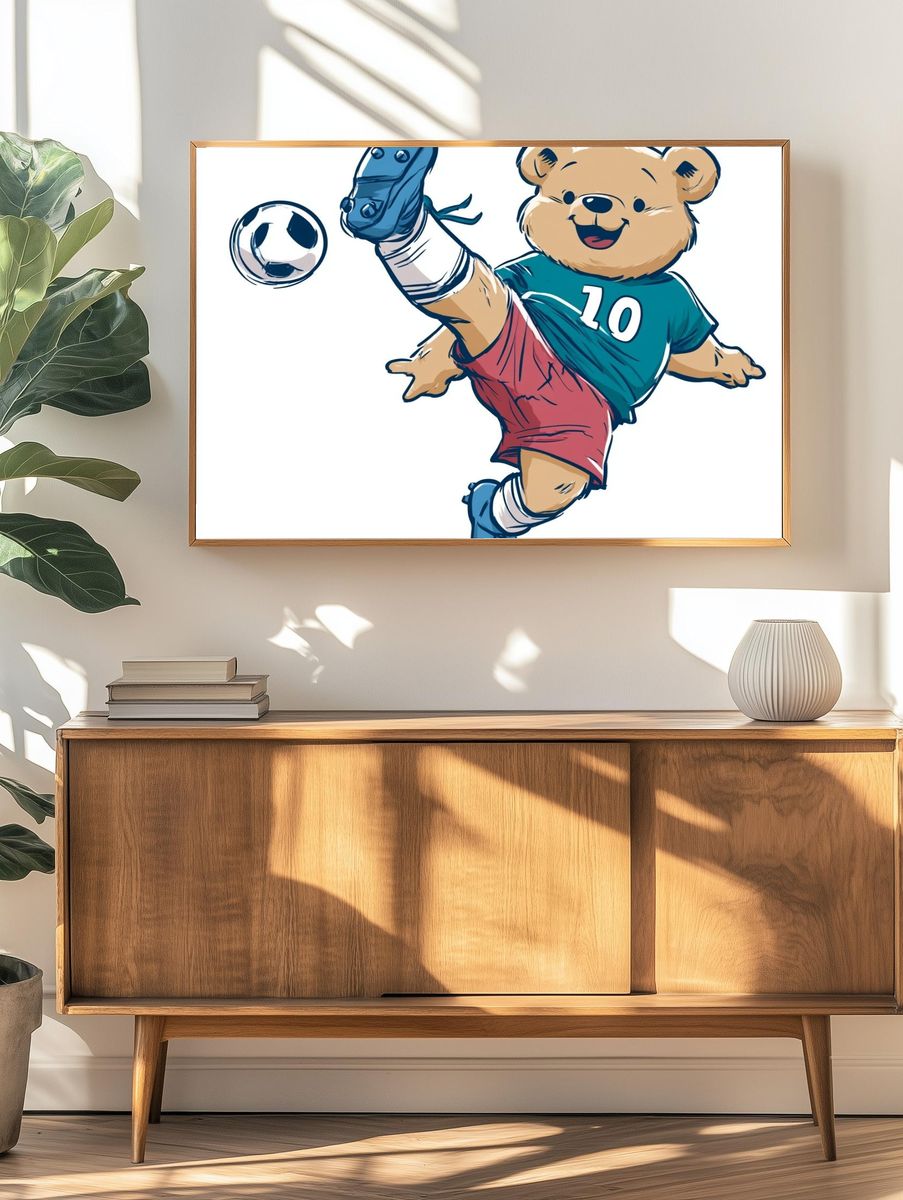 Soccer Bear Illustration Poster. — room view 3