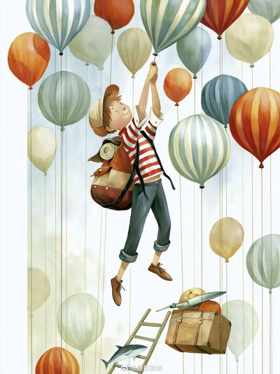 Boy and Balloons Illustration Poster.