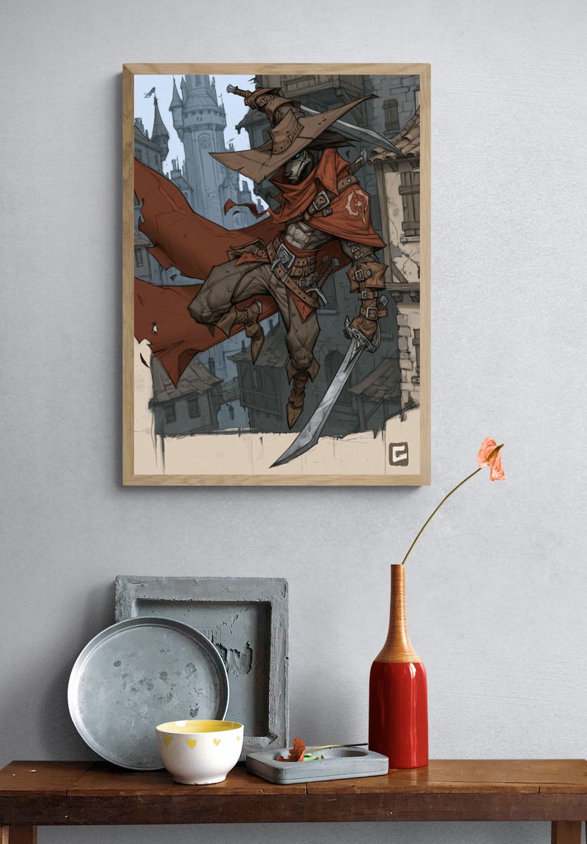Masked Rogue Fantasy Illustration Poster. — room view 3