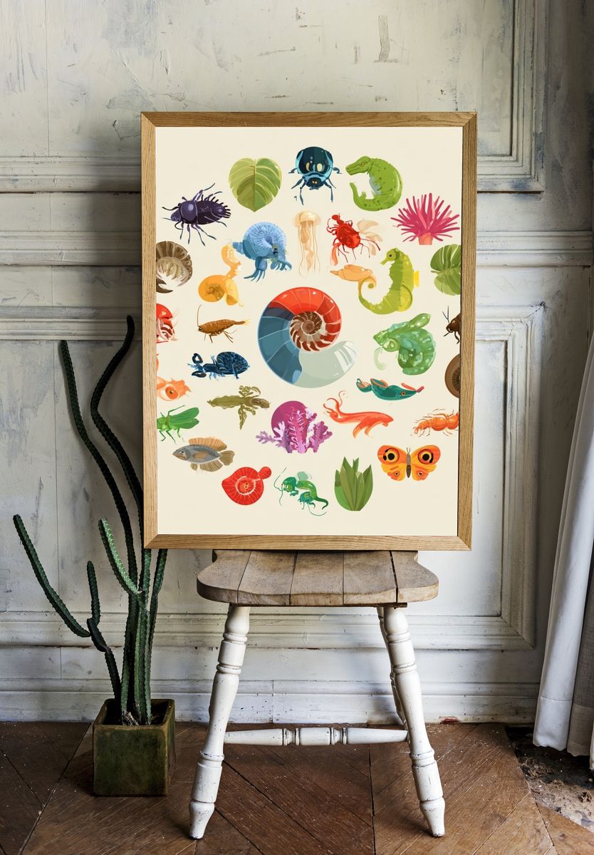Colorful Marine Life Illustration Poster. room preview