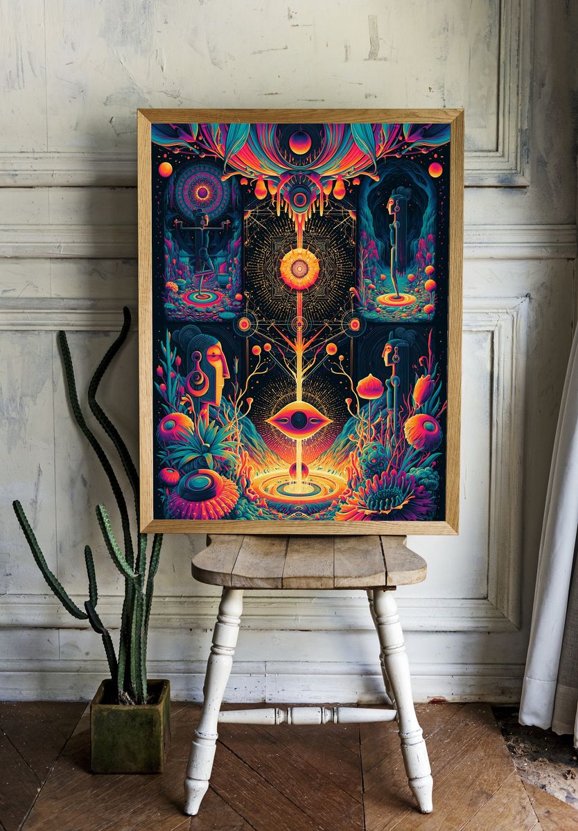 Neon Cosmic Totem Illustration Poster. room preview