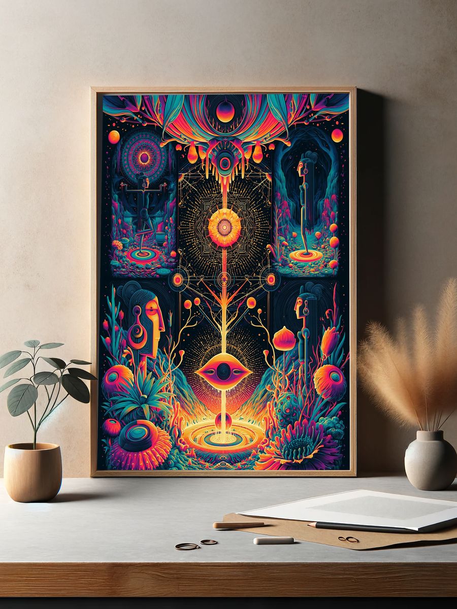 Neon Cosmic Totem Illustration Poster. — room view 2