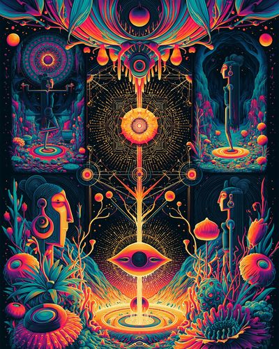 Neon Cosmic Totem Illustration Poster. poster
