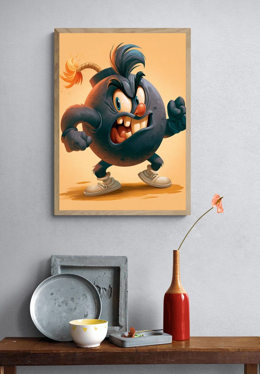 Angry Bomb Cartoon Poster. — room view 3