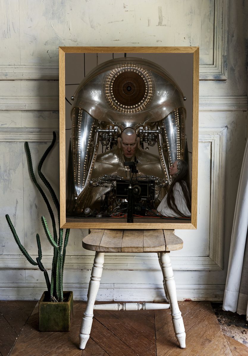 Surreal Cybernetic Portrait Print. room preview