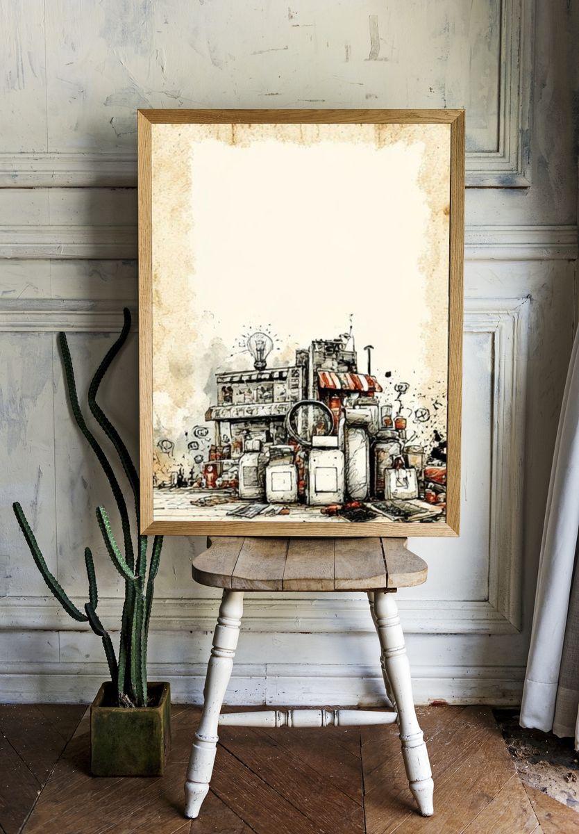 Vintage City Street Illustration Poster. room preview