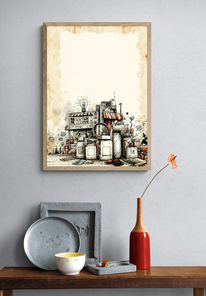 Vintage City Street Illustration Poster. — room view 3