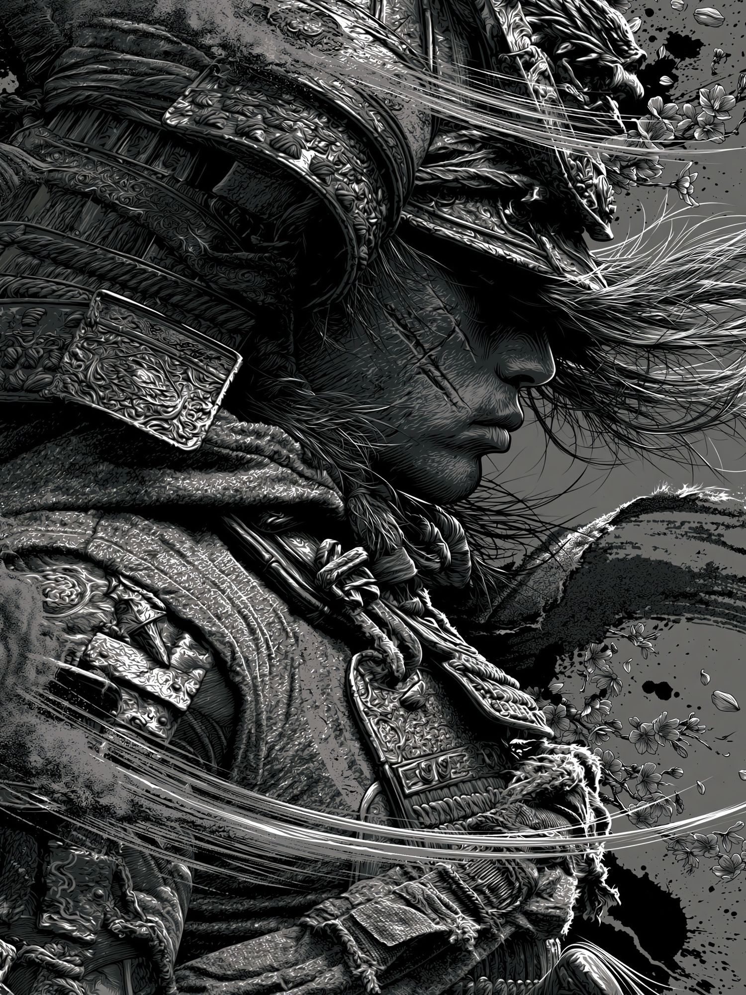 Samurai Warrior Ink Print. poster — illustration art