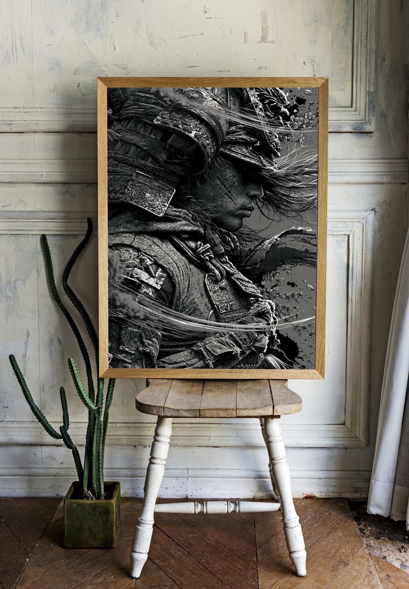 Samurai Warrior Ink Print. room preview