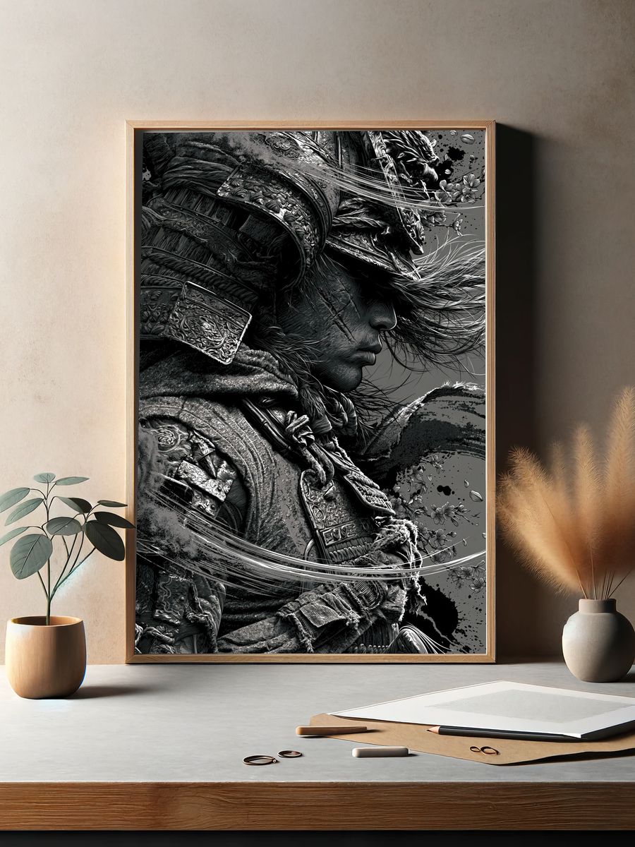 Samurai Warrior Ink Print. — room view 2