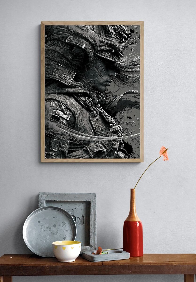 Samurai Warrior Ink Print. — room view 3