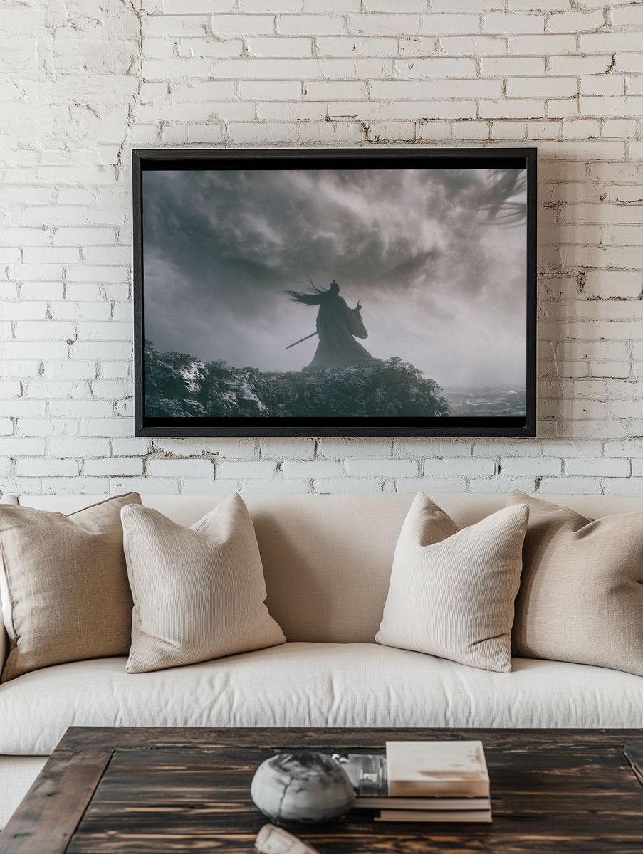Samurai in Storm — Fantasy Print. — room view 1