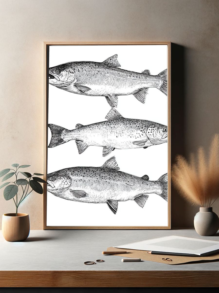 Salmon Study Illustration Poster. — room view 2