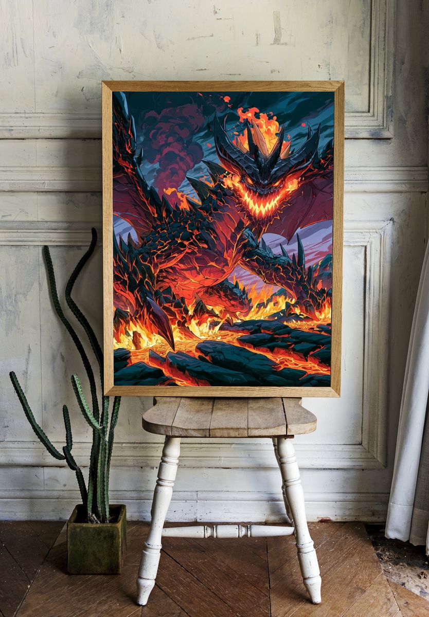 Fire Dragon Battle Illustration Poster. room preview