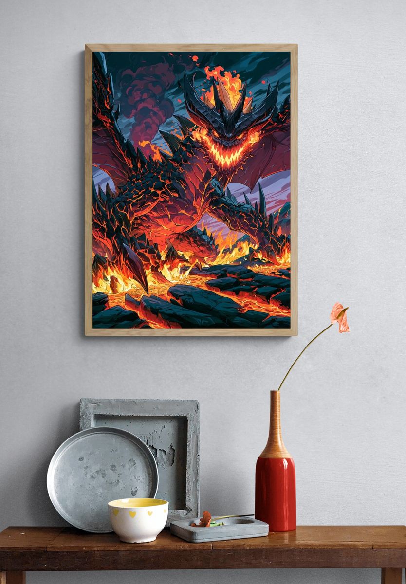 Fire Dragon Battle Illustration Poster. — room view 3