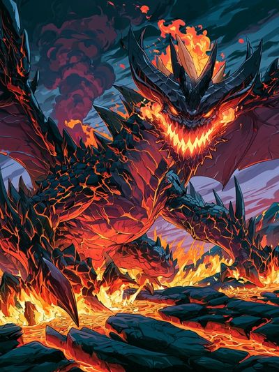 Fire Dragon Battle Illustration Poster. poster