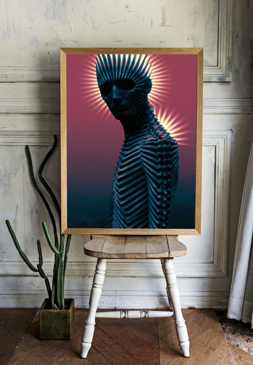 Neon Skull Figure Illustration Poster. room preview
