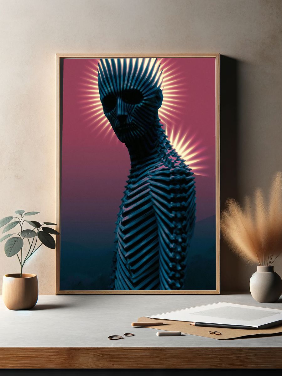 Neon Skull Figure Illustration Poster. — room view 2