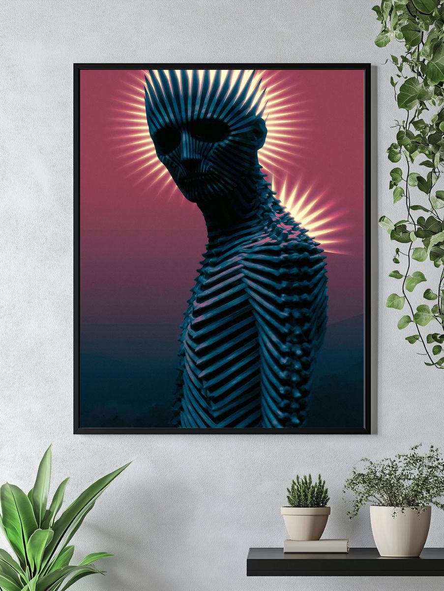 Neon Skull Figure Illustration Poster. — room view 4