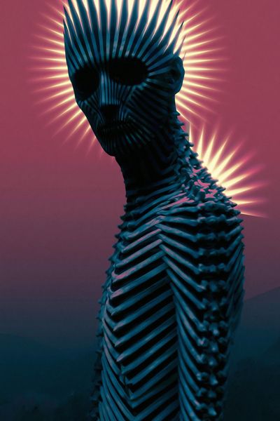 Neon Skull Figure Illustration Poster. poster