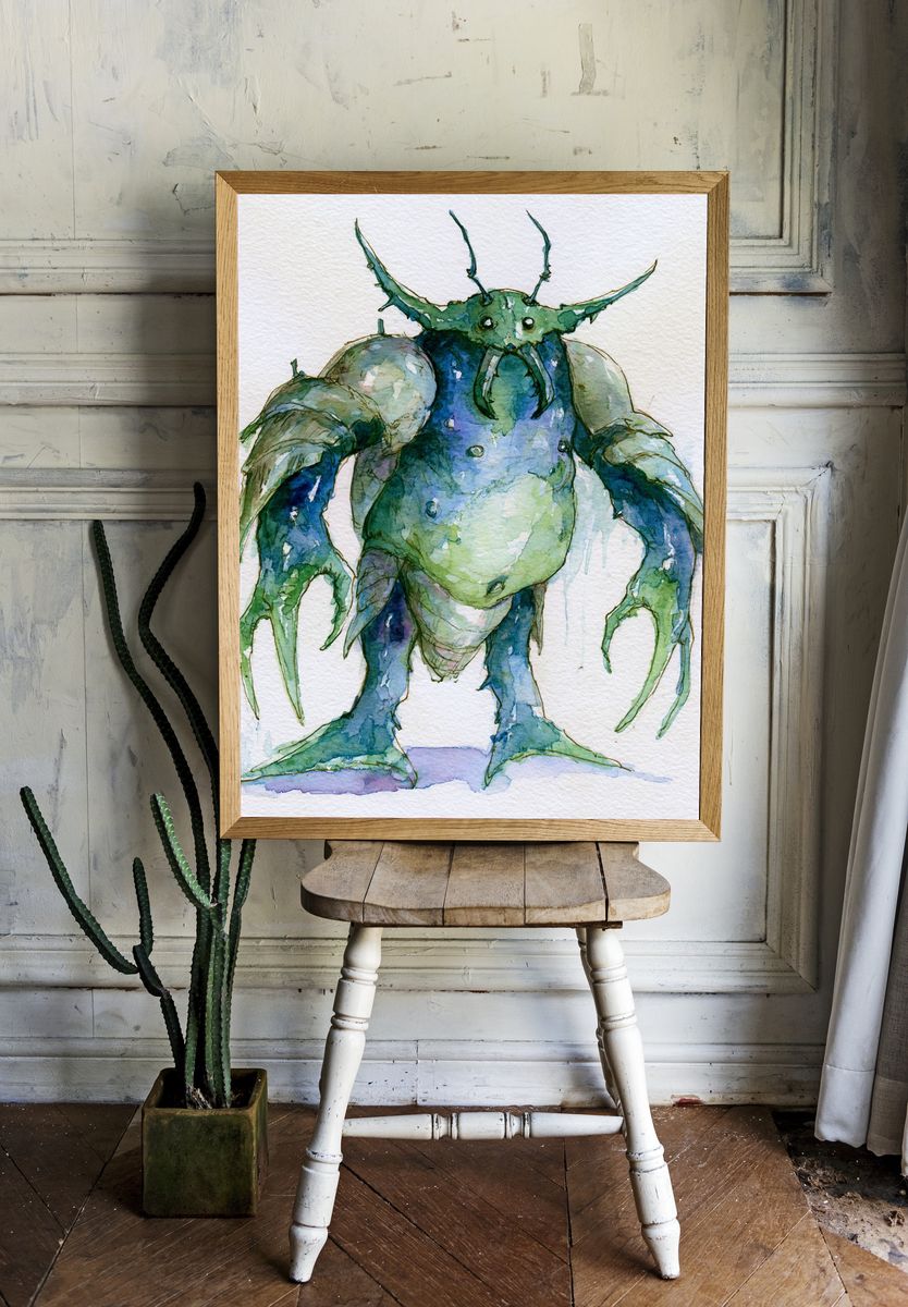 Fantasy Crab Watercolor Poster. room preview