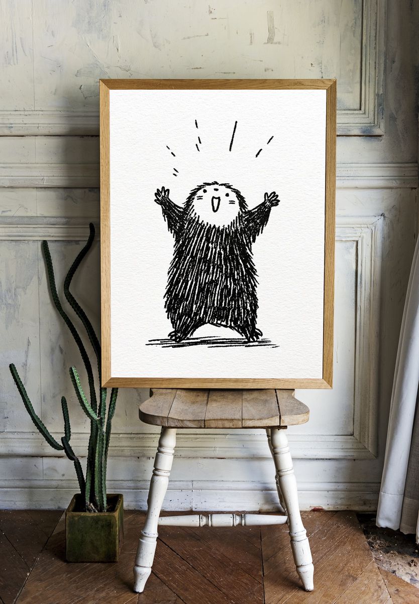 Joyful Bear Ink Illustration Poster. — room view 1