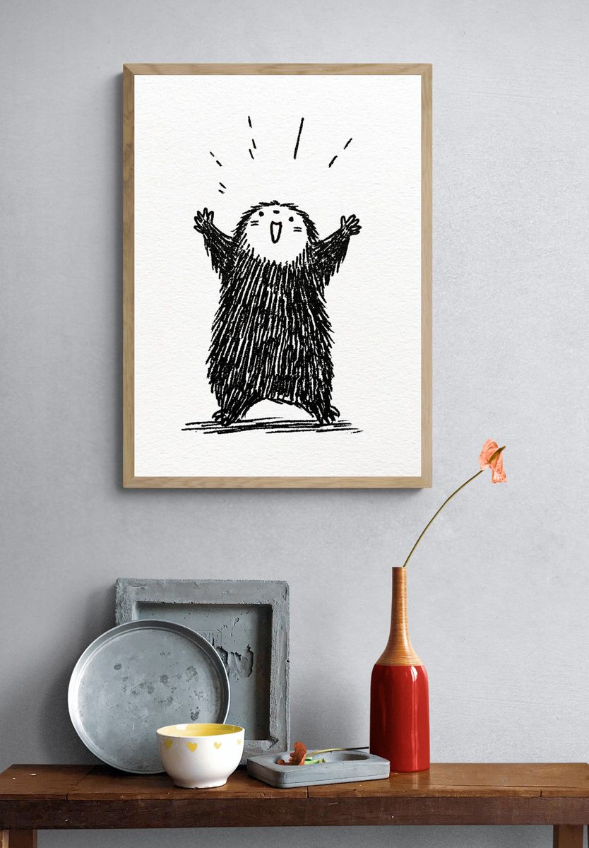 Joyful Bear Ink Illustration Poster. — room view 3