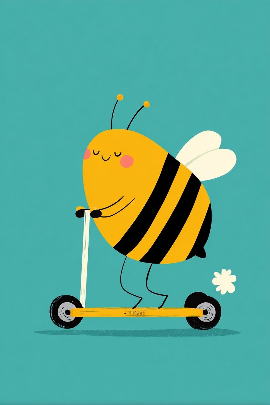 Cute Bee Scooter Illustration Poster. poster — illustration art