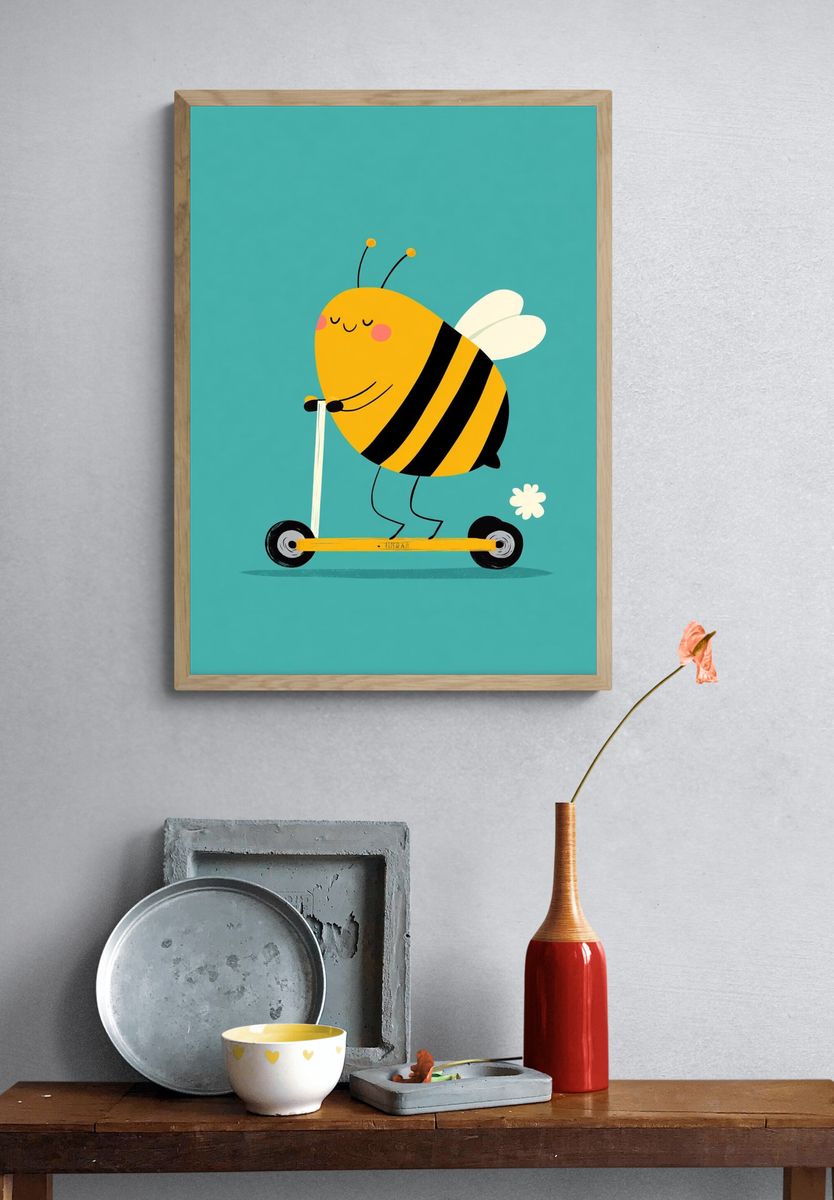 Cute Bee Scooter Illustration Poster. — room view 3