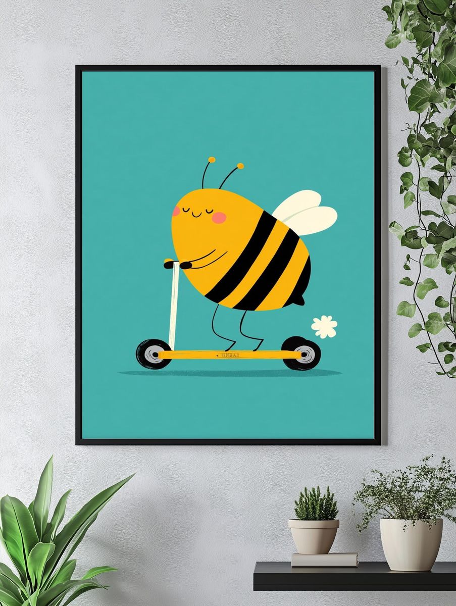 Cute Bee Scooter Illustration Poster. — room view 4