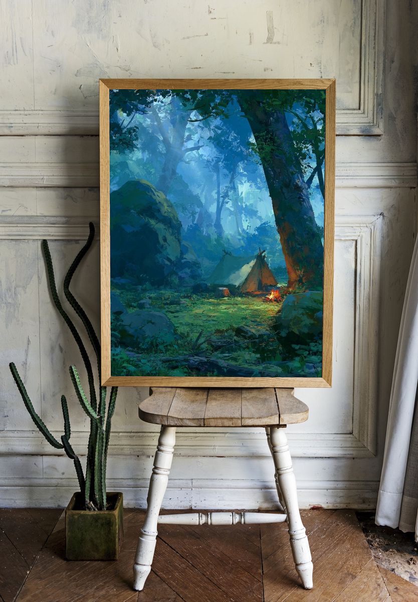 Forest Campfire Digital Art Poster. room preview