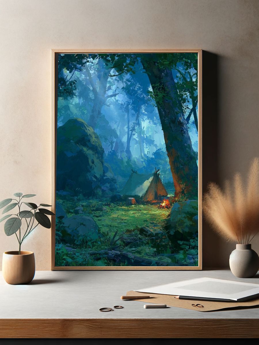 Forest Campfire Digital Art Poster. — room view 2