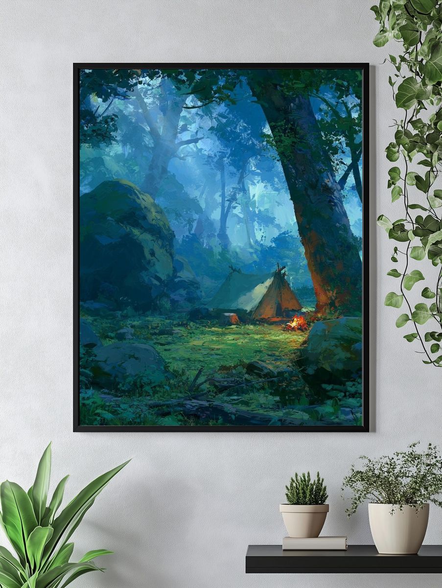 Forest Campfire Digital Art Poster. — room view 4