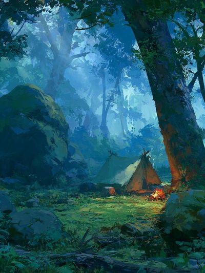 Forest Campfire Digital Art Poster.