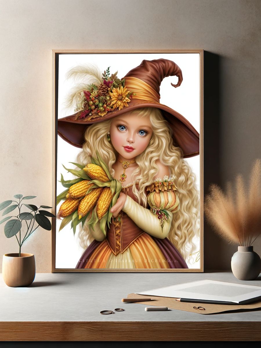 Autumn Witch Girl Illustration Poster. — room view 2