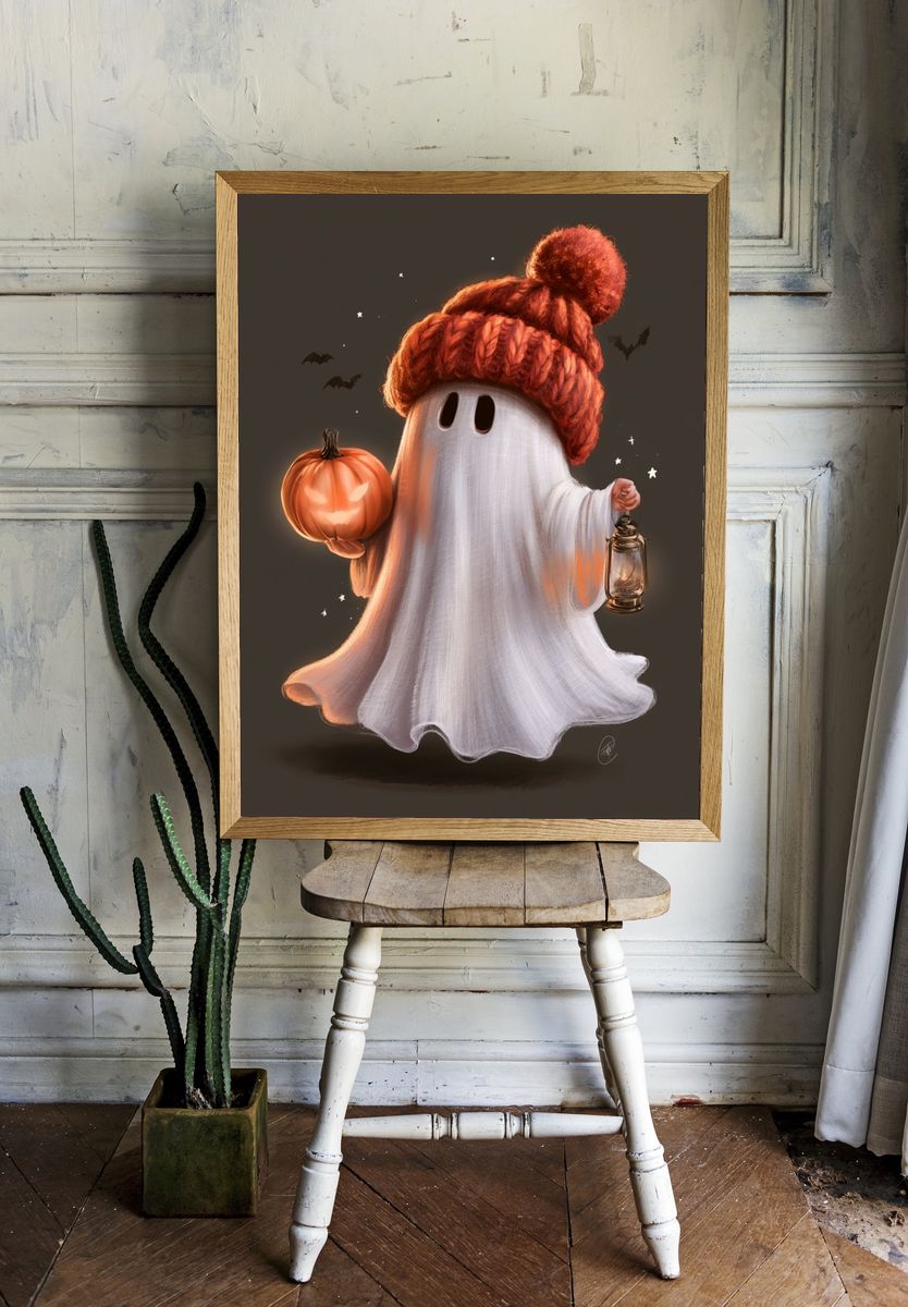 Halloween Ghost Illustration Poster. room preview