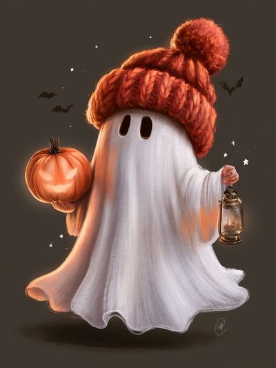 Halloween Ghost Illustration Poster.