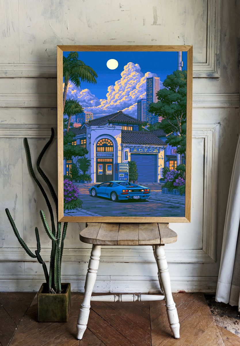 Tokyo Night Drive Illustration Poster. — room view 1