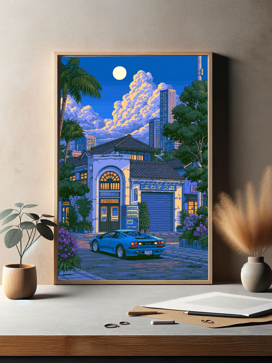 Tokyo Night Drive Illustration Poster. — room view 2