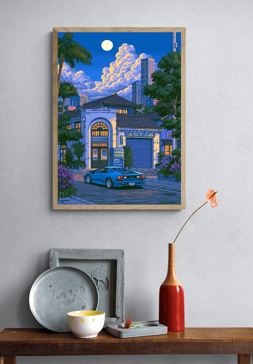 Tokyo Night Drive Illustration Poster. — room view 3