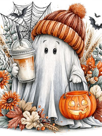 Halloween Ghost Autumn Illustration Poster. poster