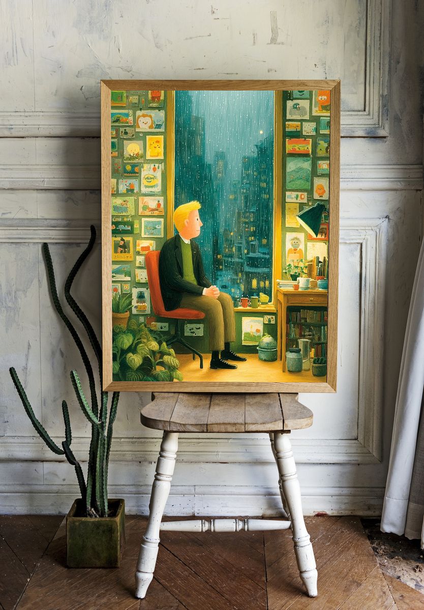 Rainy Window Portrait Illustration Poster. room preview