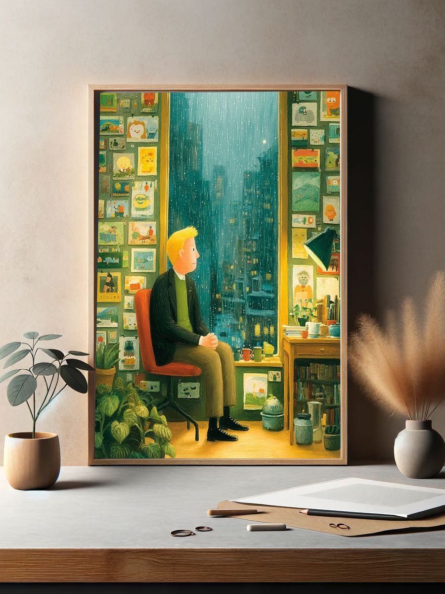 Rainy Window Portrait Illustration Poster. — room view 2