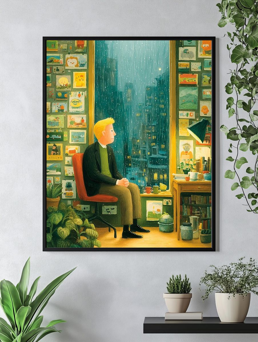 Rainy Window Portrait Illustration Poster. — room view 4