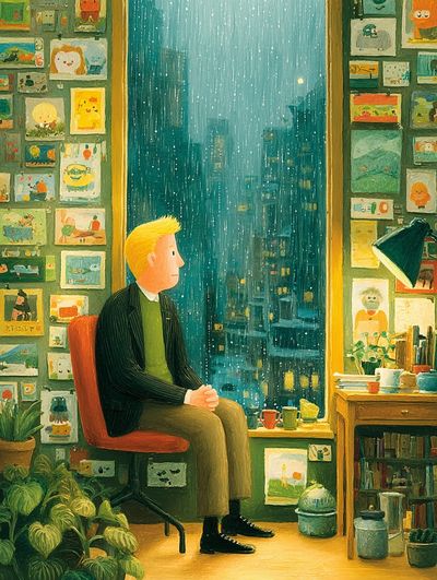 Rainy Window Portrait Illustration Poster.