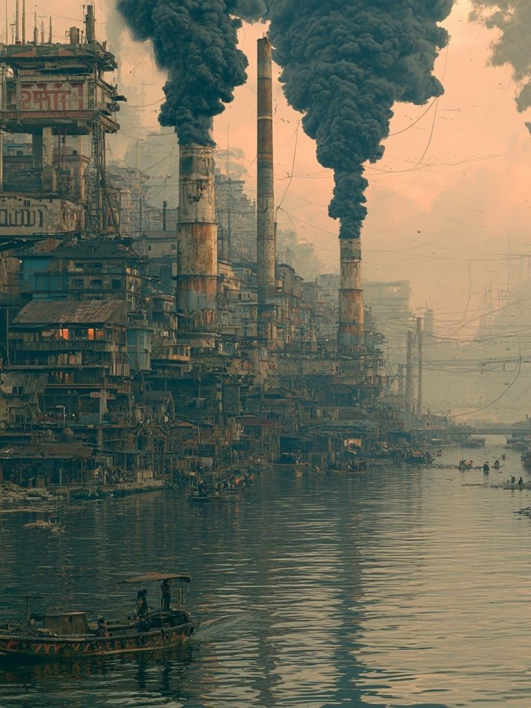 Industrial River City — Surreal Print. poster — illustration art