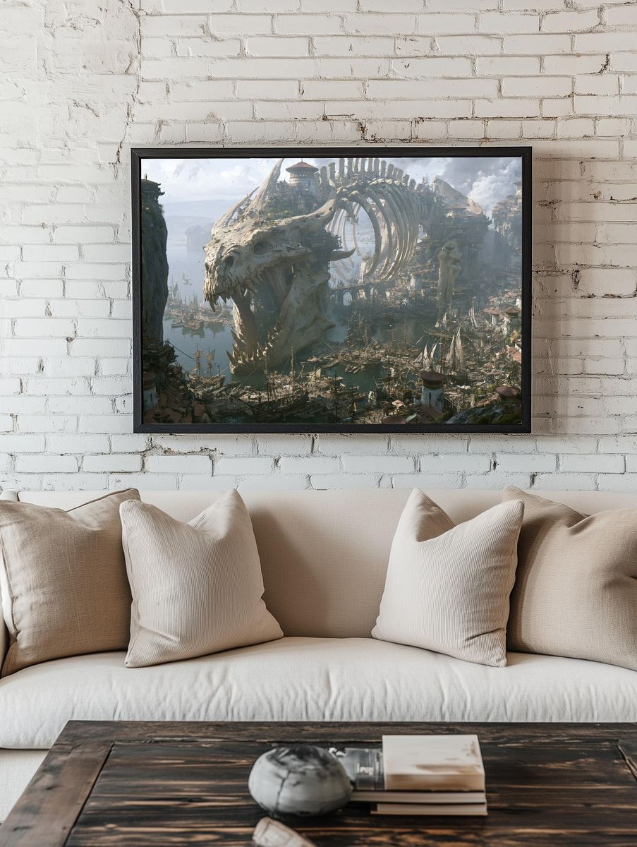 Fantasy Skull Harbor Illustration Poster. — room view 1