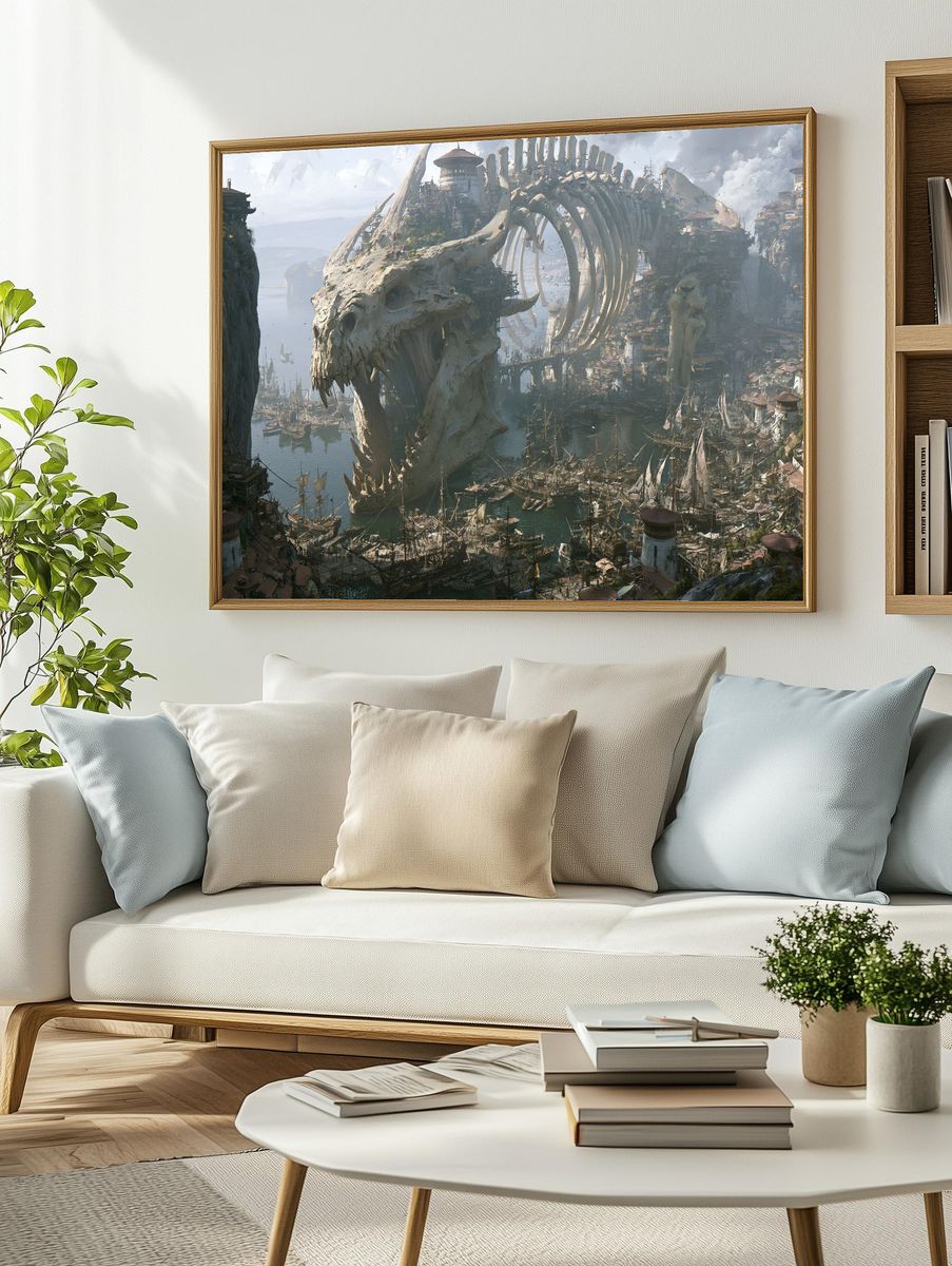 Fantasy Skull Harbor Illustration Poster. — room view 2